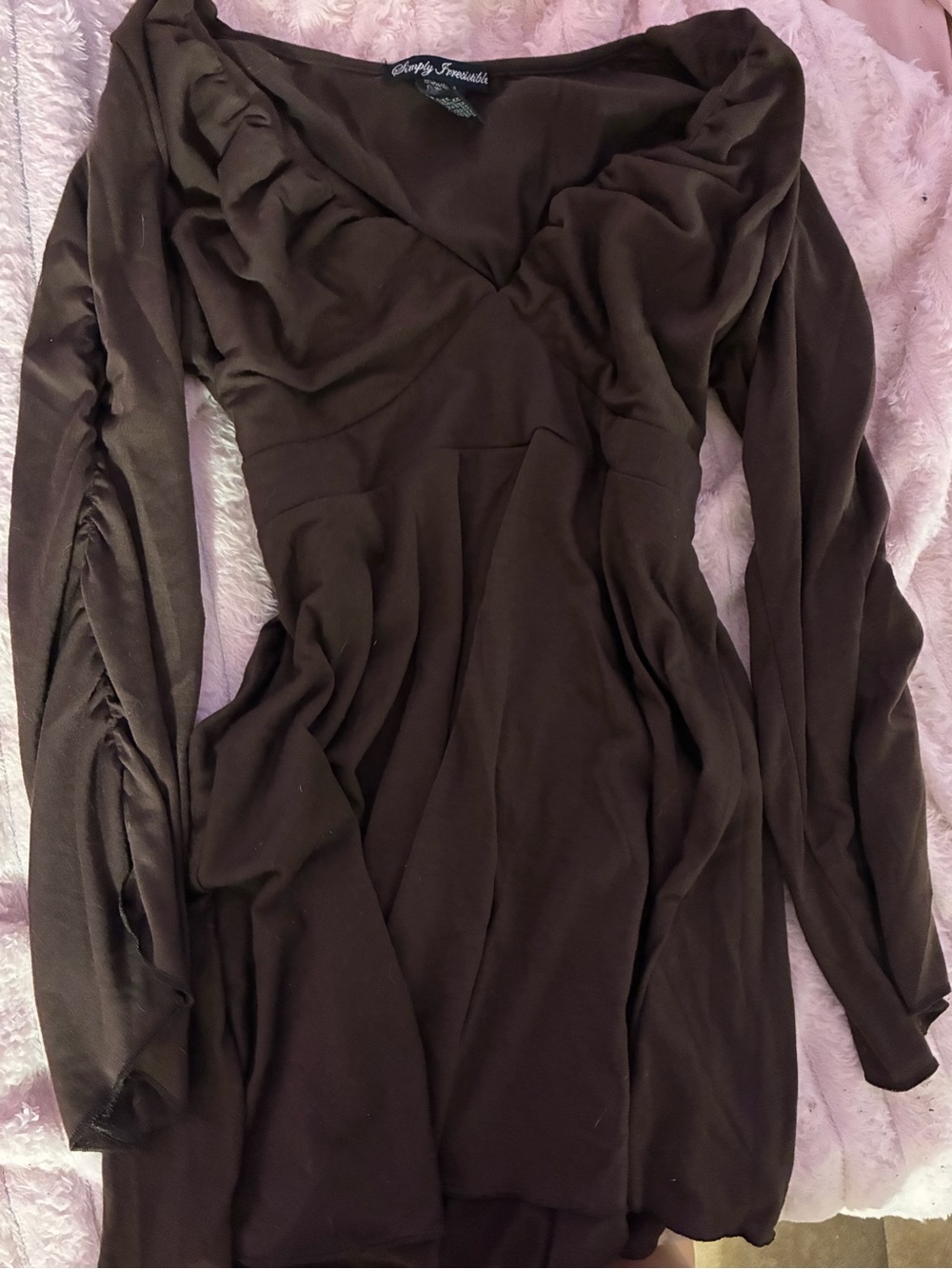 Brown Long-Sleeve Wrap Dress
